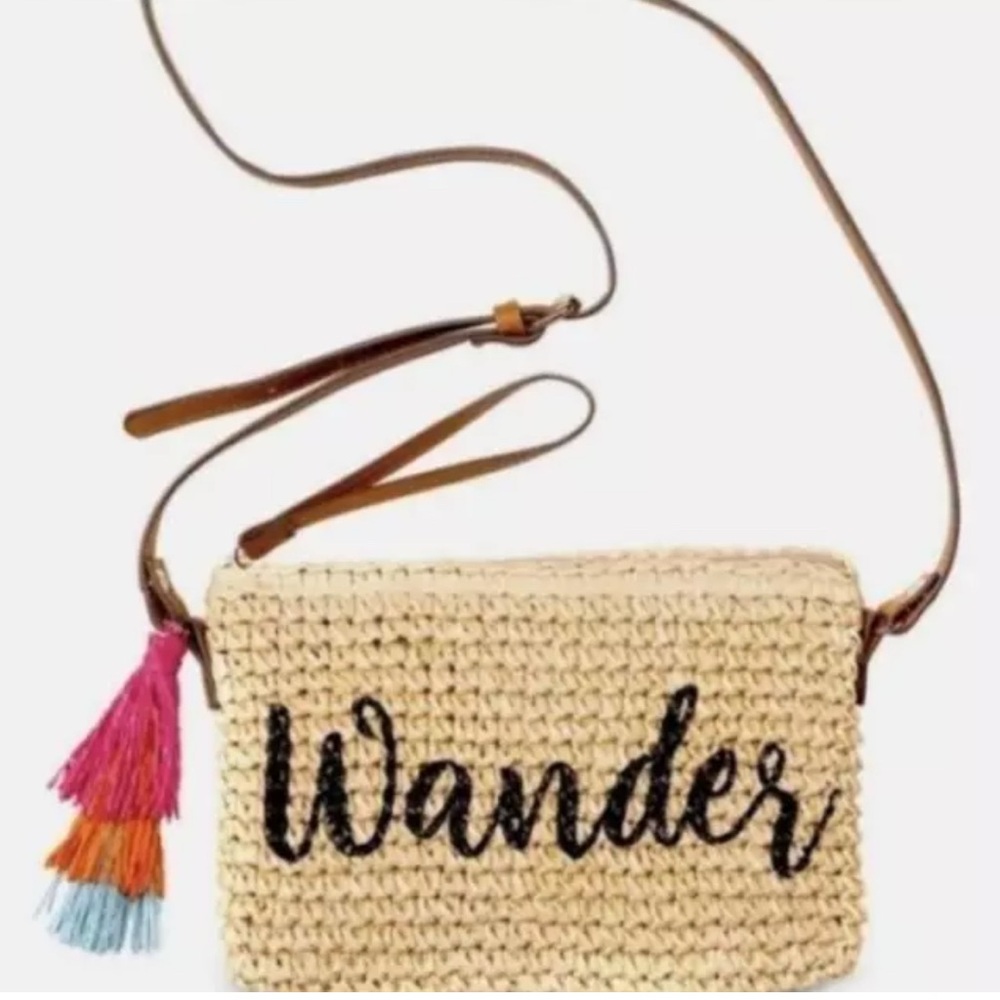 INC International Concept " WANDER" Women's Crossbody Wristlet Natural Straw Bag